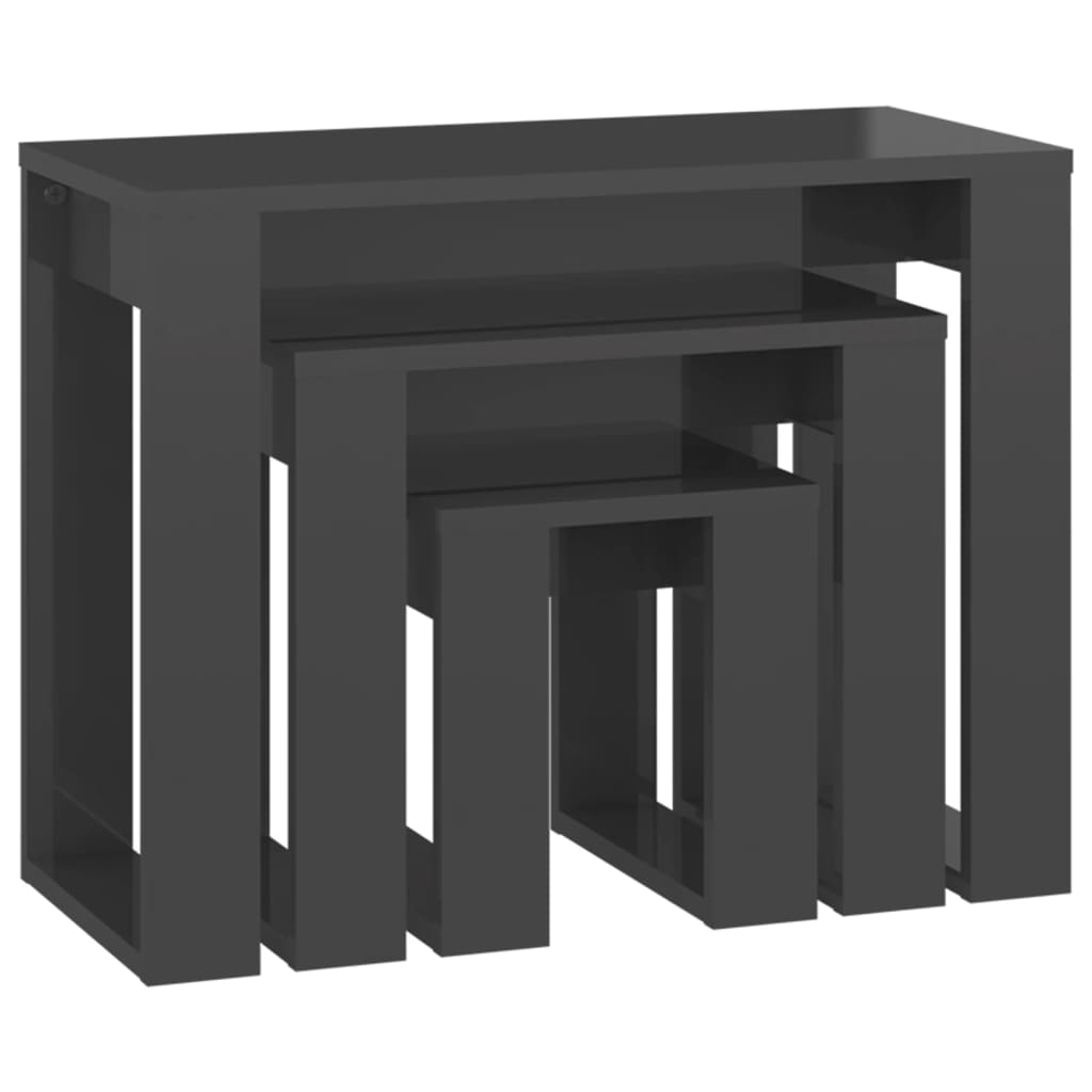 vidaXL Komplet mizic 3-delni visok sijaj siv konstruiran les