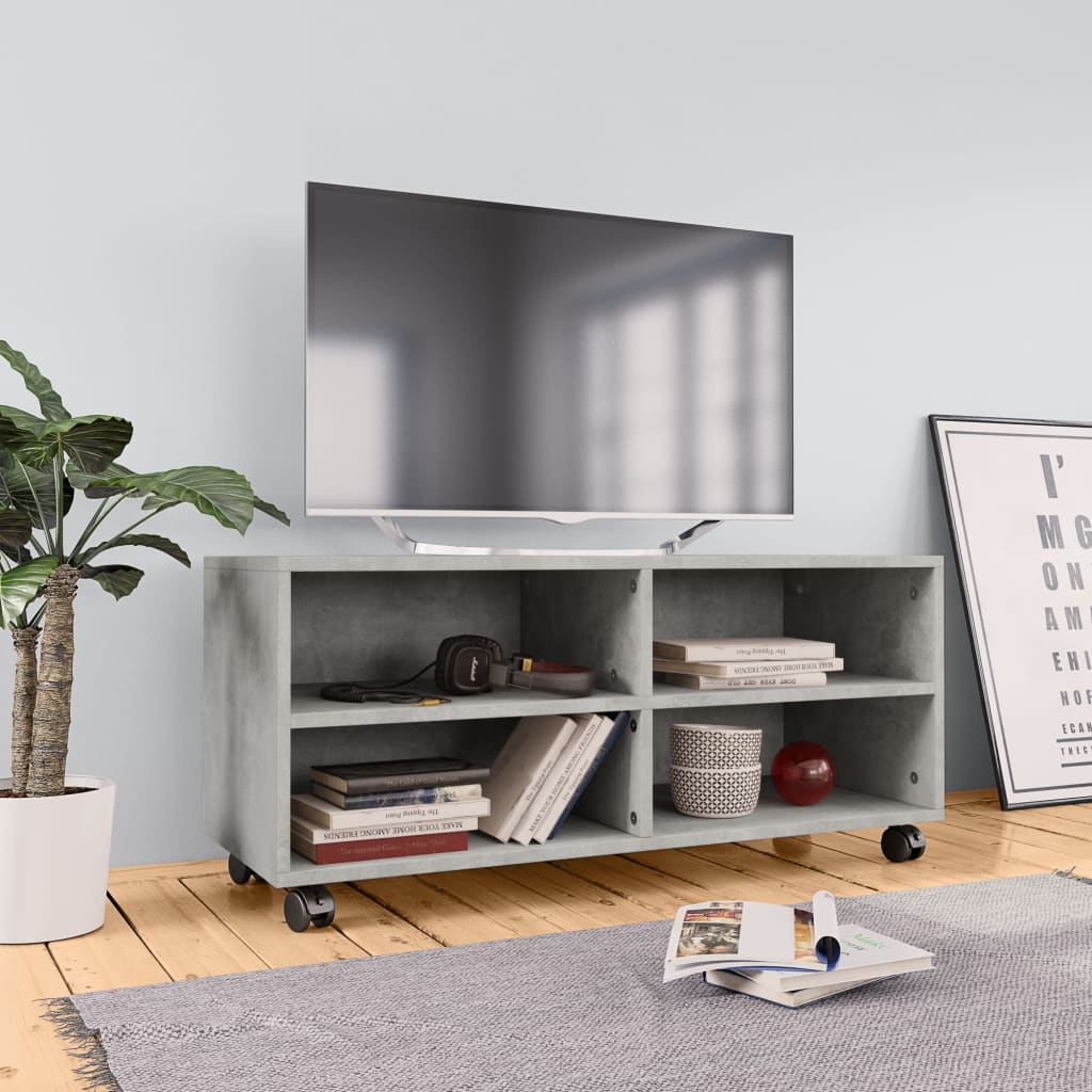 vidaXL TV omarica s kolesci betonsko siva 90x35x35 cm iverna plošča