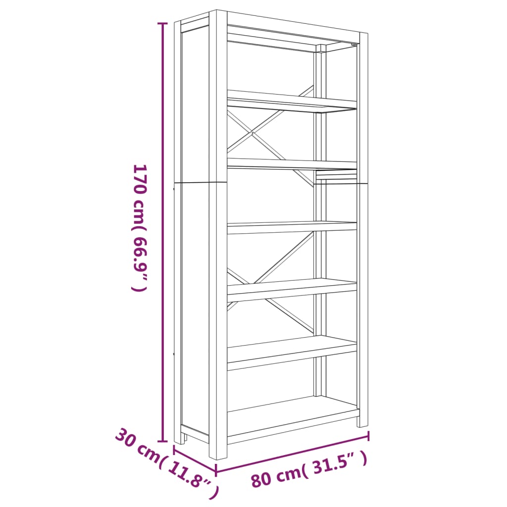 vidaXL Knjižna omara 7-nadstropna 80x30x170 cm trden akacijev les