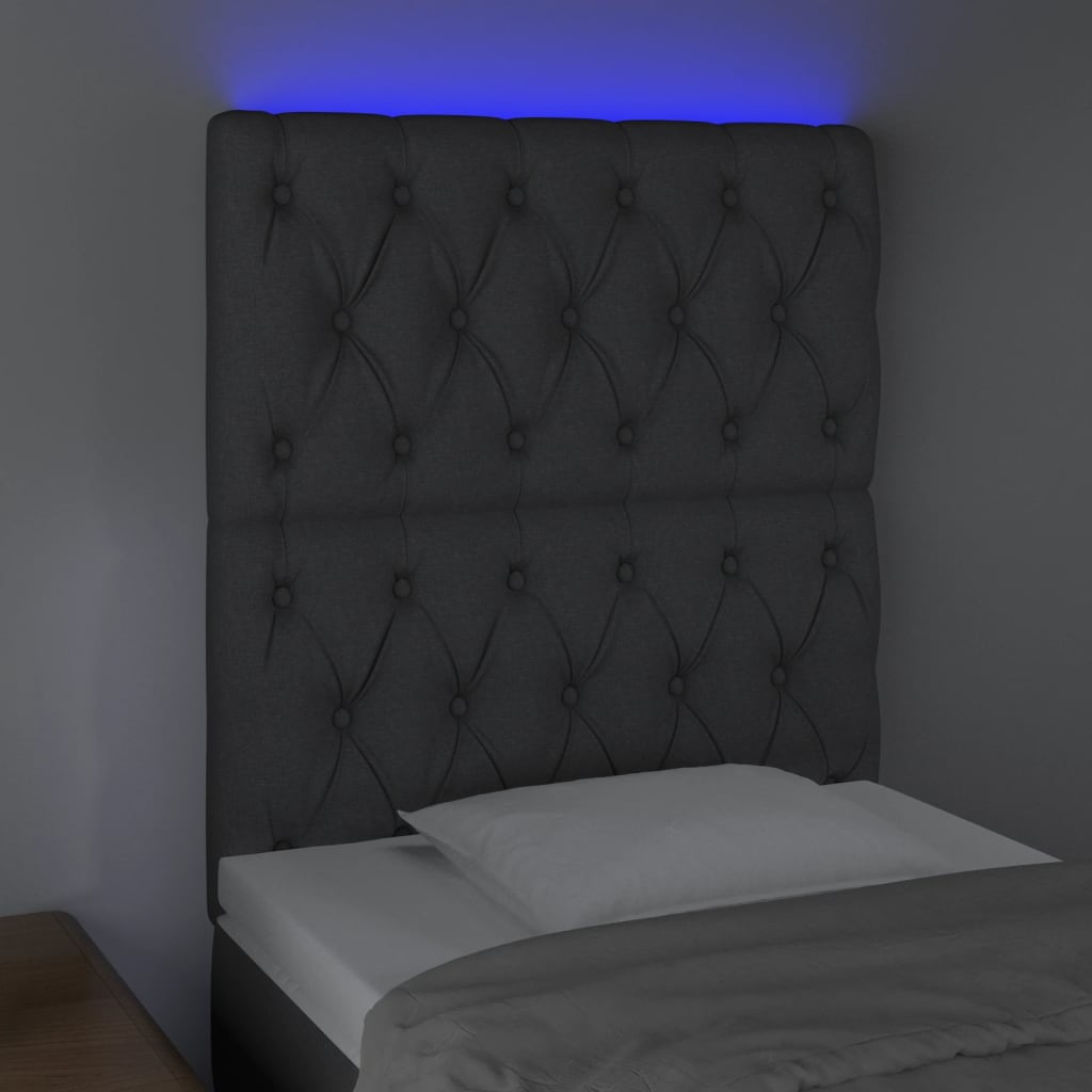 vidaXL LED posteljno vzglavje temno sivo 80x7x118/128 cm blago