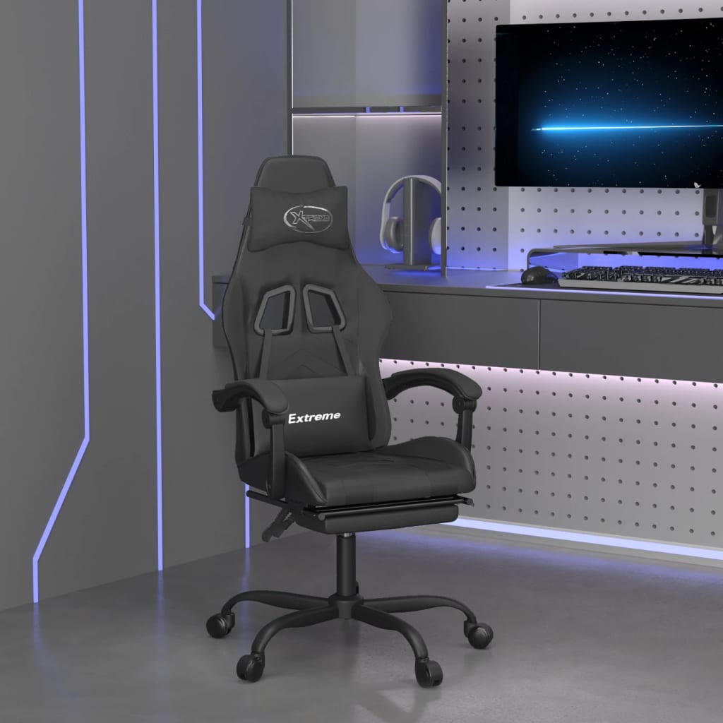 vidaXL Vrtljiv gaming stol z oporo za noge črno umetno usnje