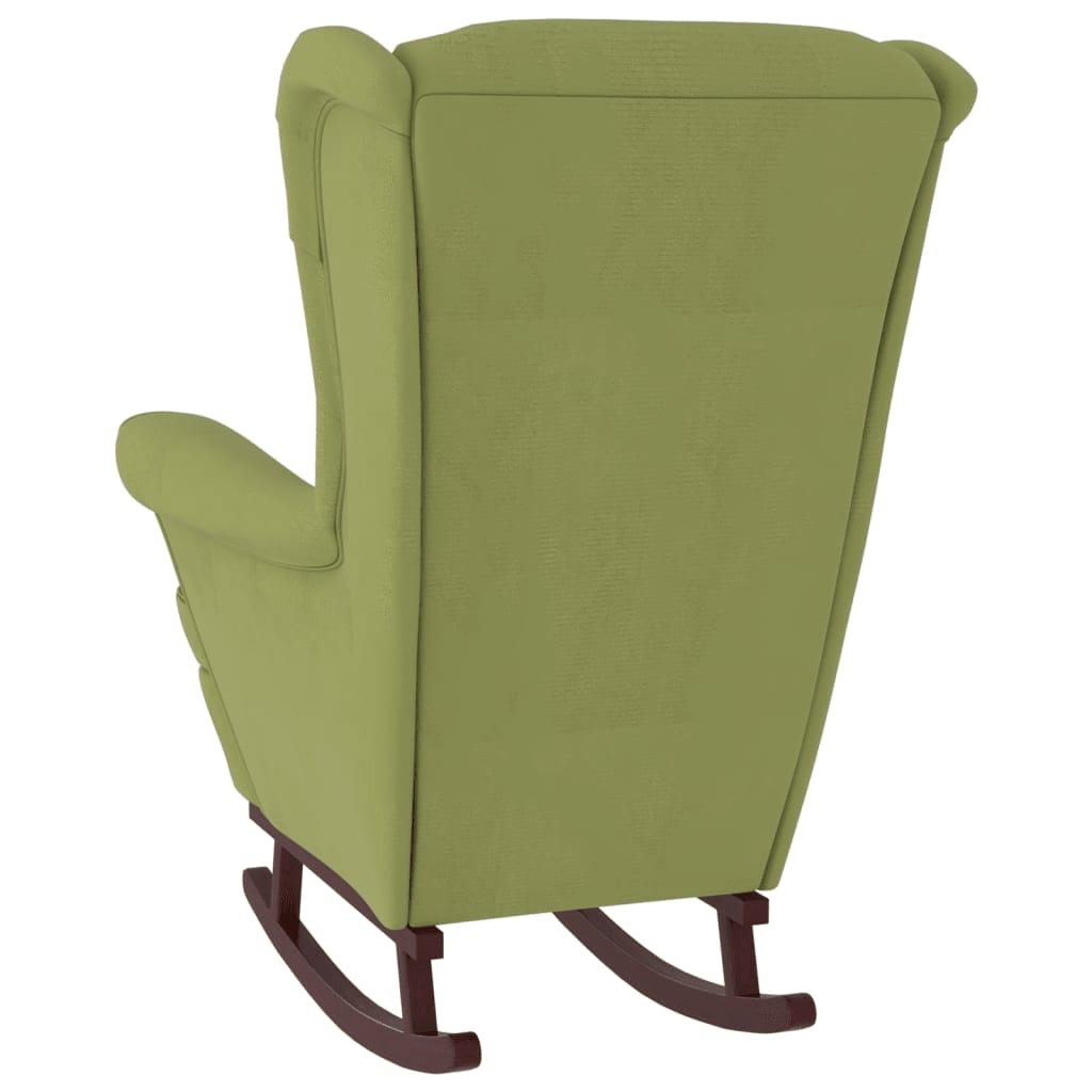 vidaXL Gugalni stol z lesenimi nogami in stolčkom svetlo zelen žamet