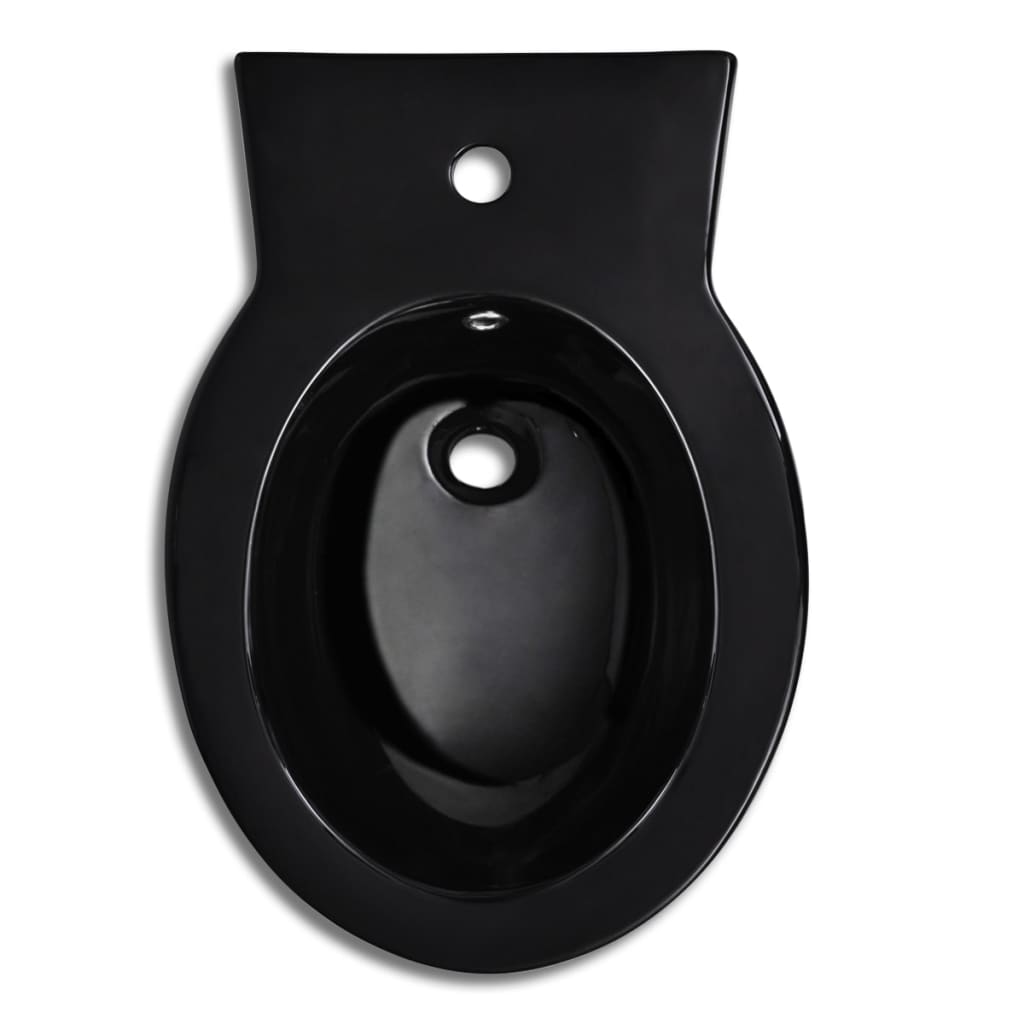 Črn keramičen kopalniški set stoječa WC školjka in bide