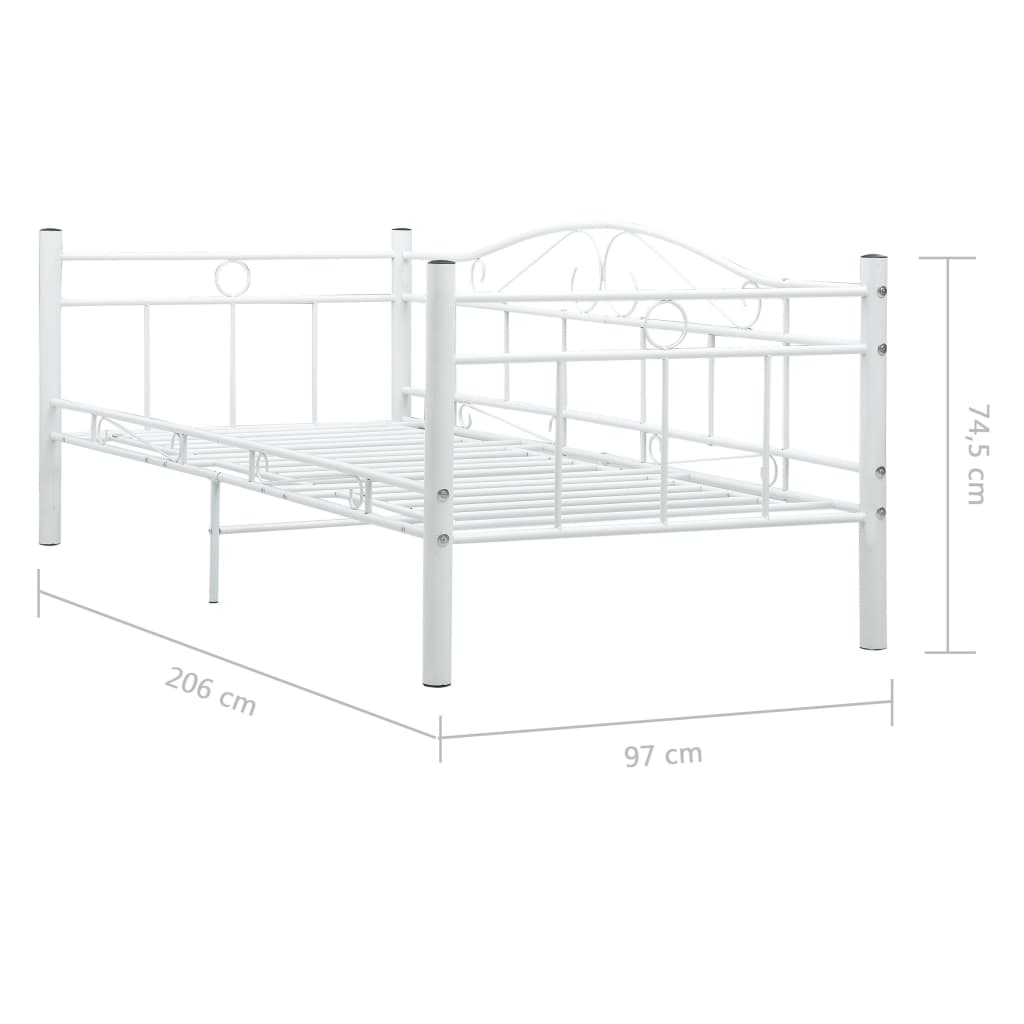 vidaXL Posteljni okvir za dnevno posteljo bel kovinski 90x200 cm