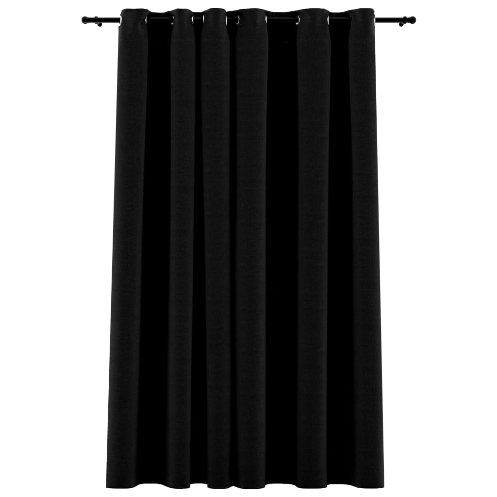 vidaXL Zatemnitvena zavesa z obročki videz platna črna 290x245 cm