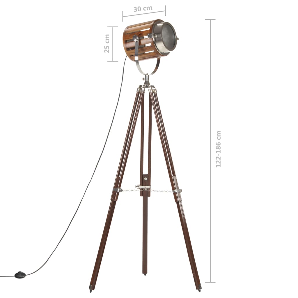 vidaXL Trinožna stoječa svetilka trden mangov les 186 cm