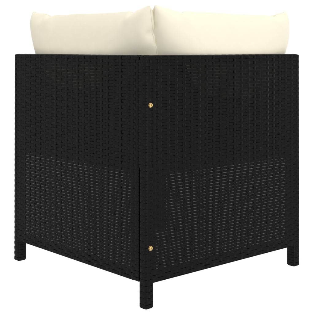 vidaXL Sekcijski kotni kavč z blazinami črn poli ratan
