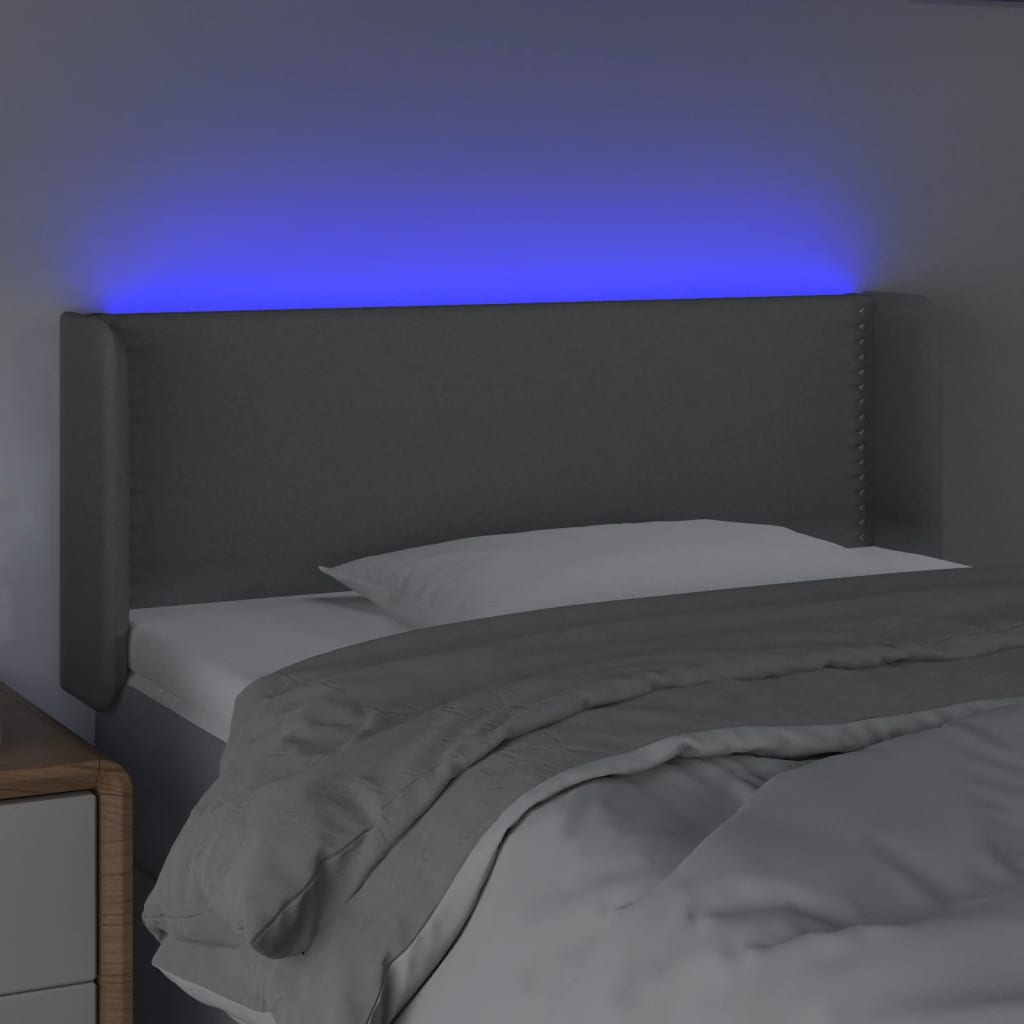 vidaXL LED posteljno vzglavje svetlo sivo 83x16x78/88 cm blago