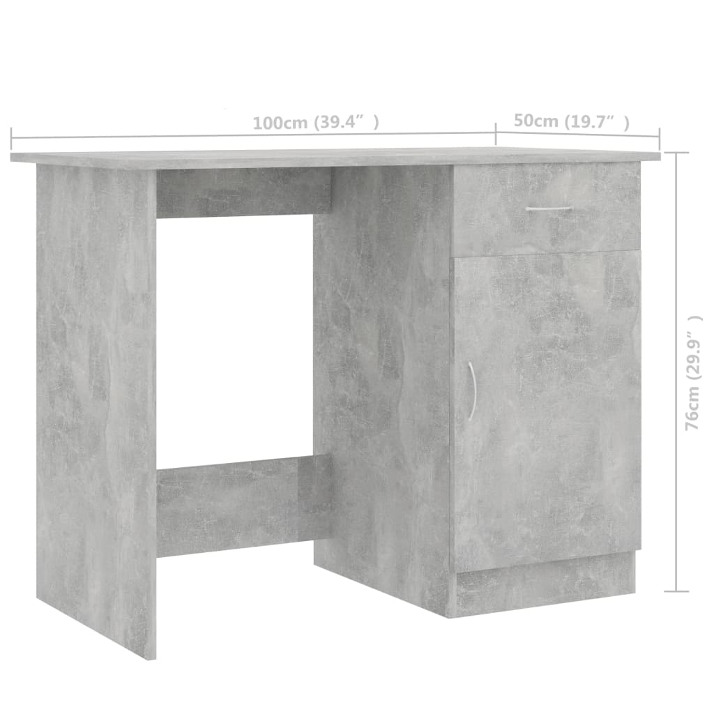 vidaXL Pisalna miza betonsko siva 100x50x76 cm iverna plošča
