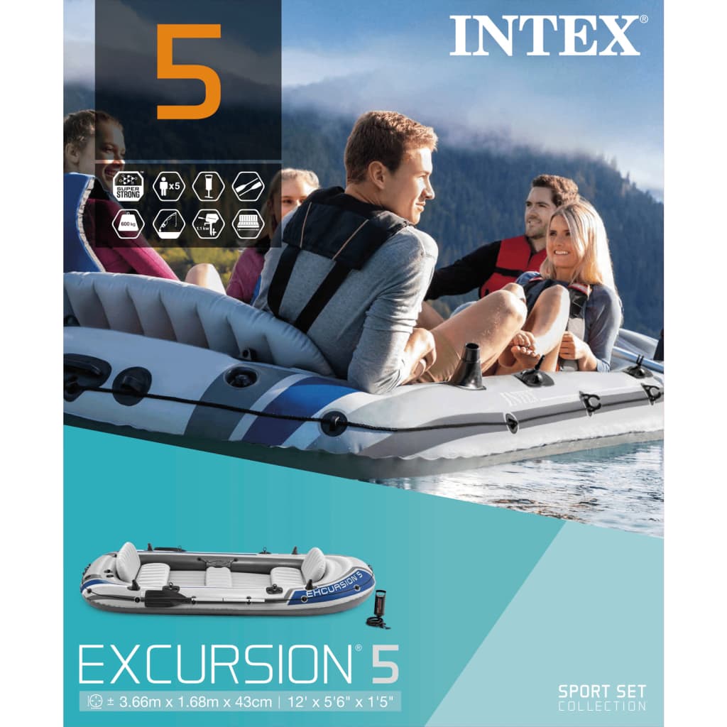 Intex Excursion 5 napihljiv čoln z vesli in tlačilko 68325NP