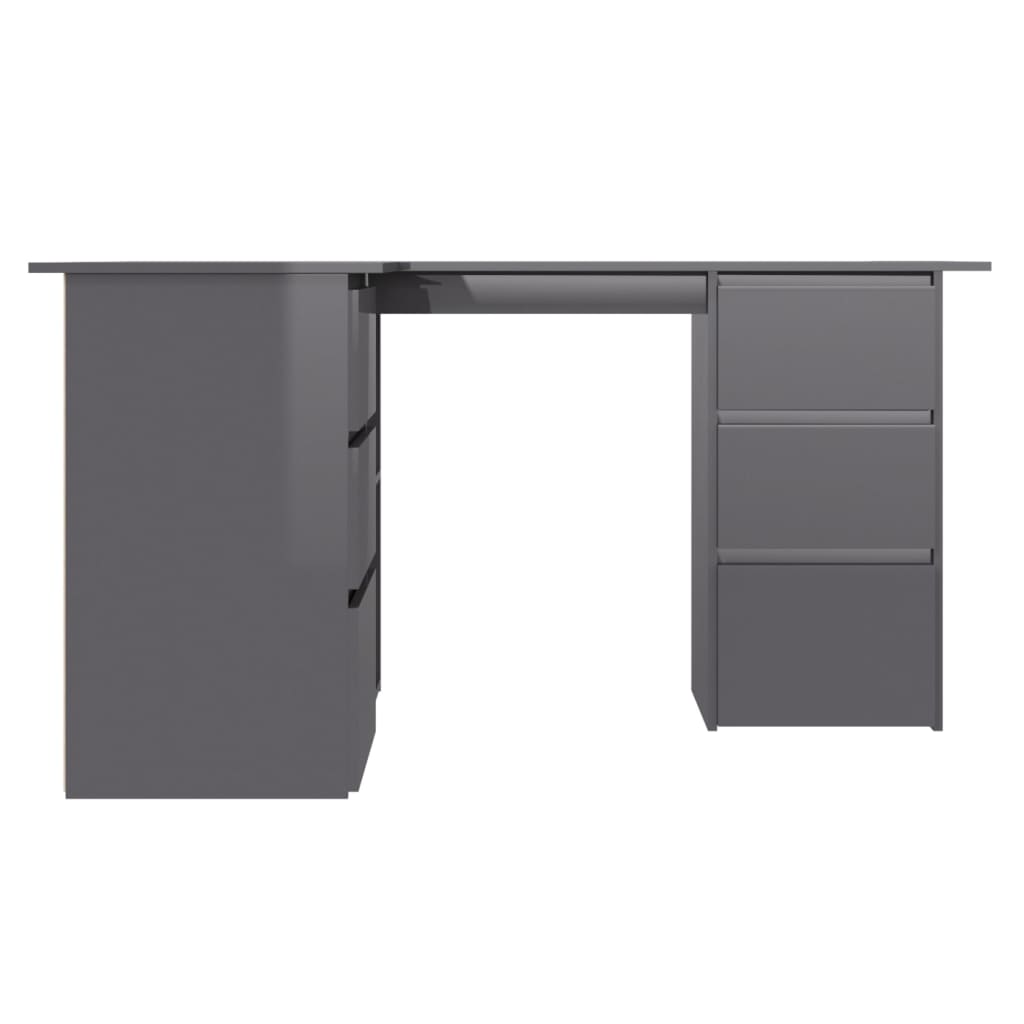 vidaXL Kotna pisalna miza visok sijaj siva 145x100x76 cm iverna plošča