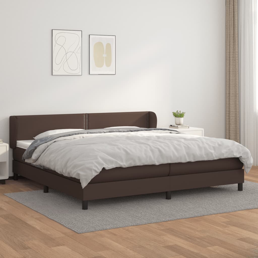 vidaXL Box spring postelja z vzmetnico rjava 200x200 cm umetno usnje
