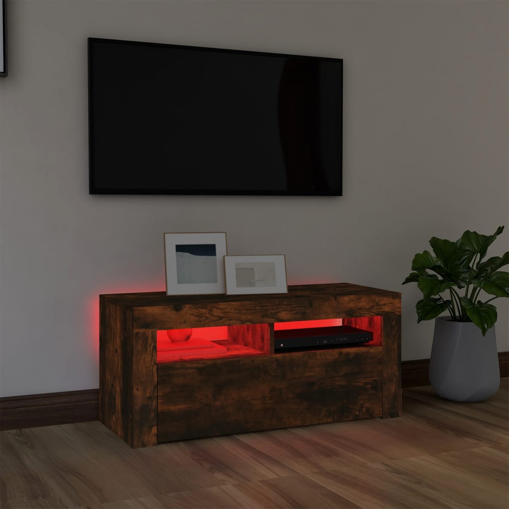 vidaXL TV omarica z LED lučkami dimljeni hrast 90x35x40 cm