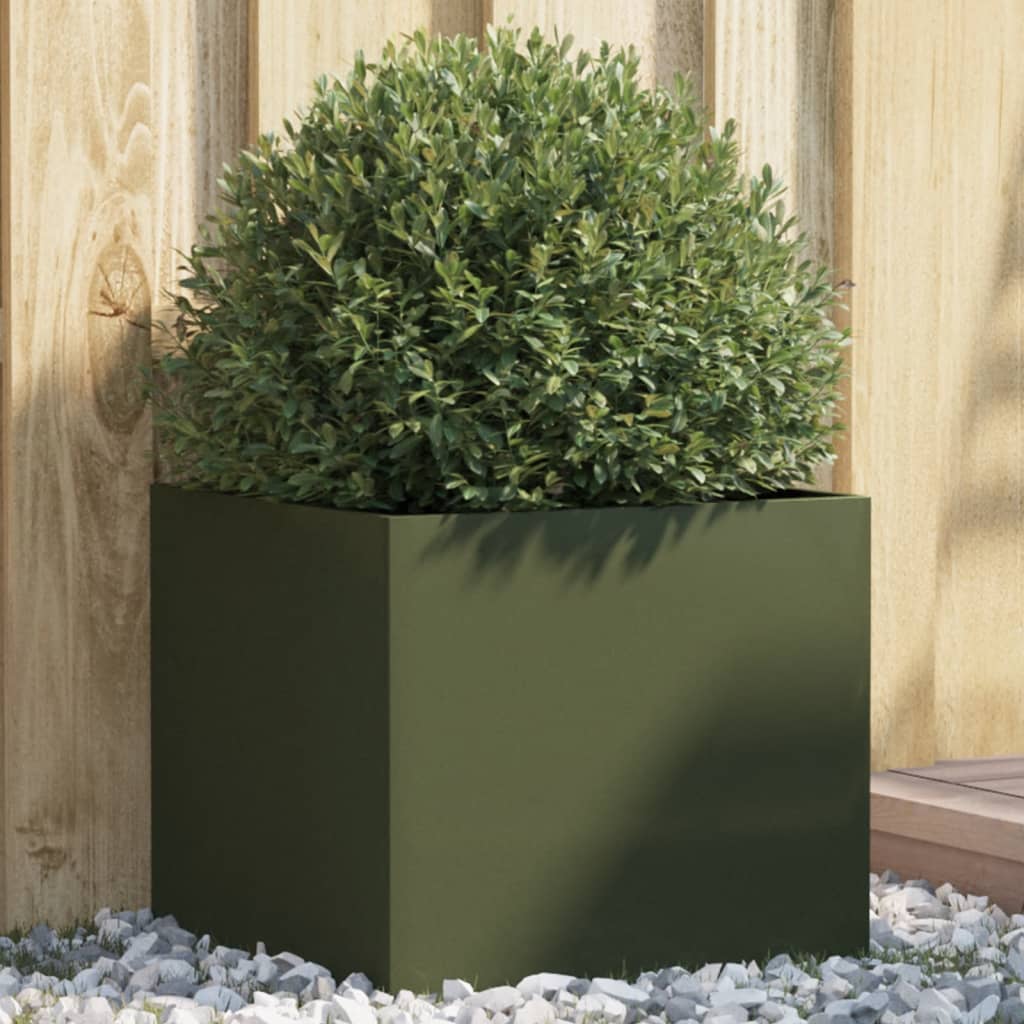 vidaXL Cvetlično korito olivno zeleno 42x40x39 cm hladno valjano jeklo