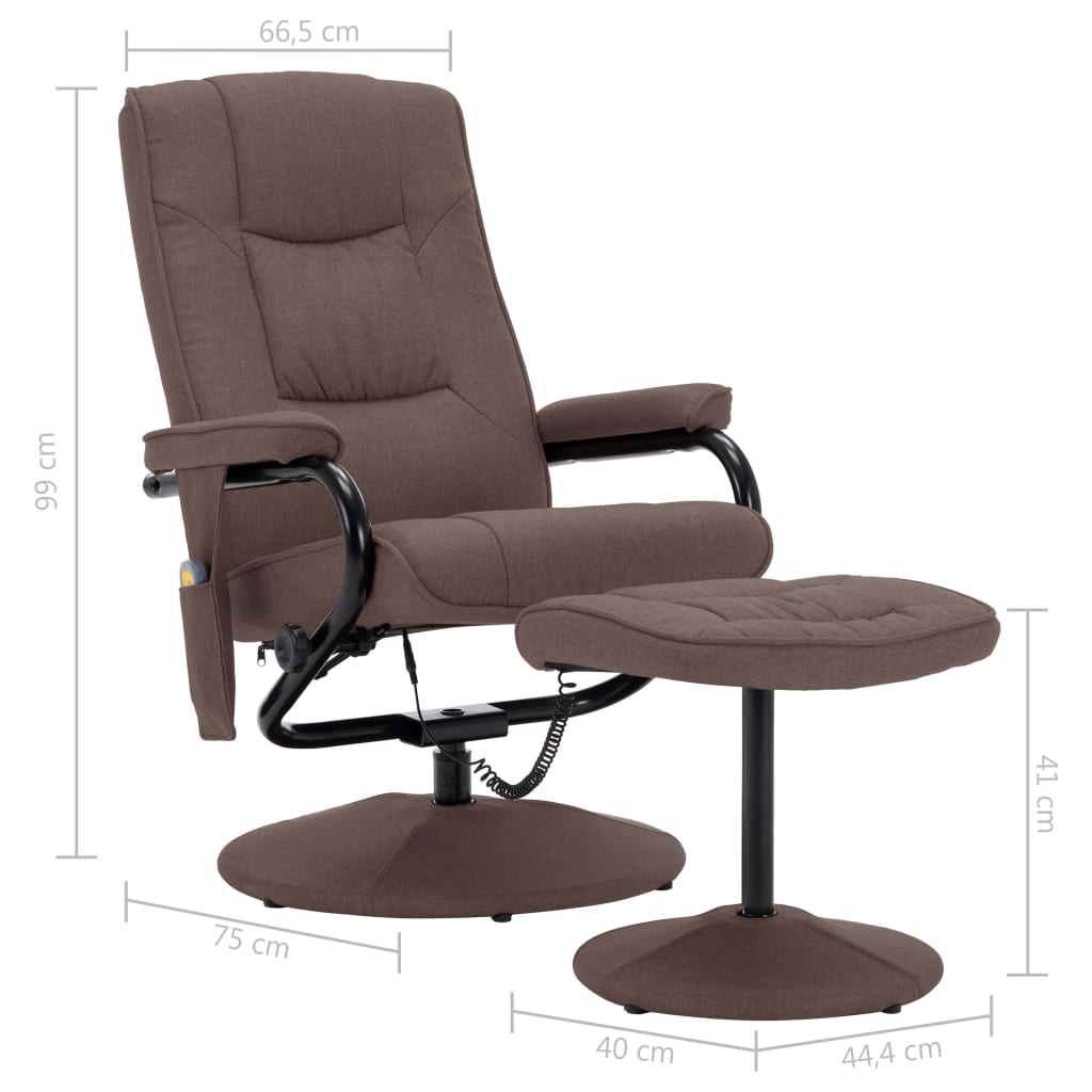 vidaXL Masažni fotelj s stolčkom za noge rjavo blago