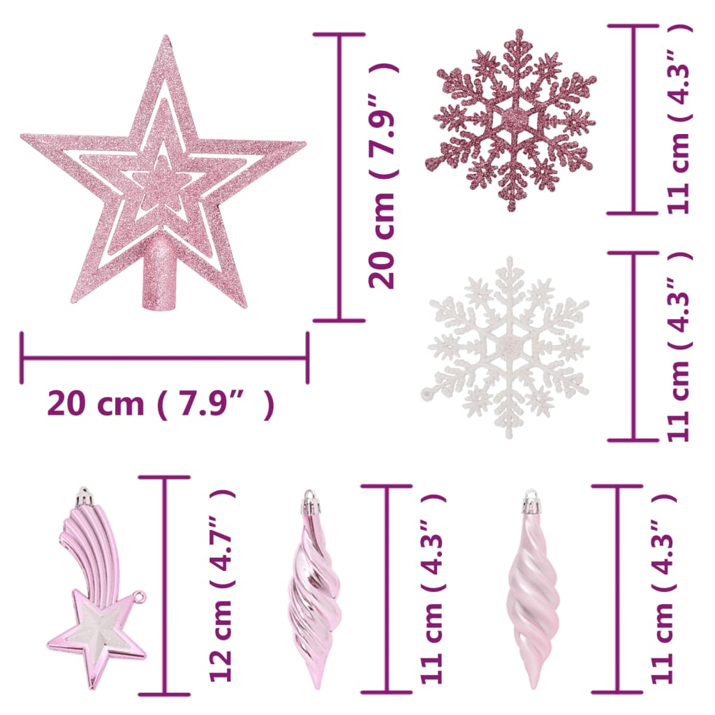 vidaXL Komplet novoletnih bučk 65 kosov roza/rdeče/bele
