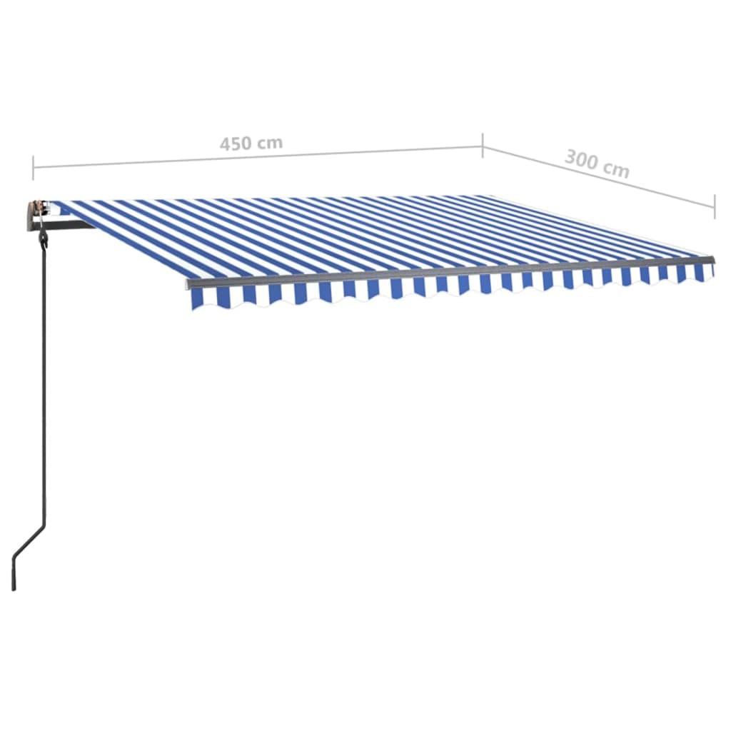 vidaXL Ročno zložljiva tenda z LED lučkami 4,5x3 m modra in bela