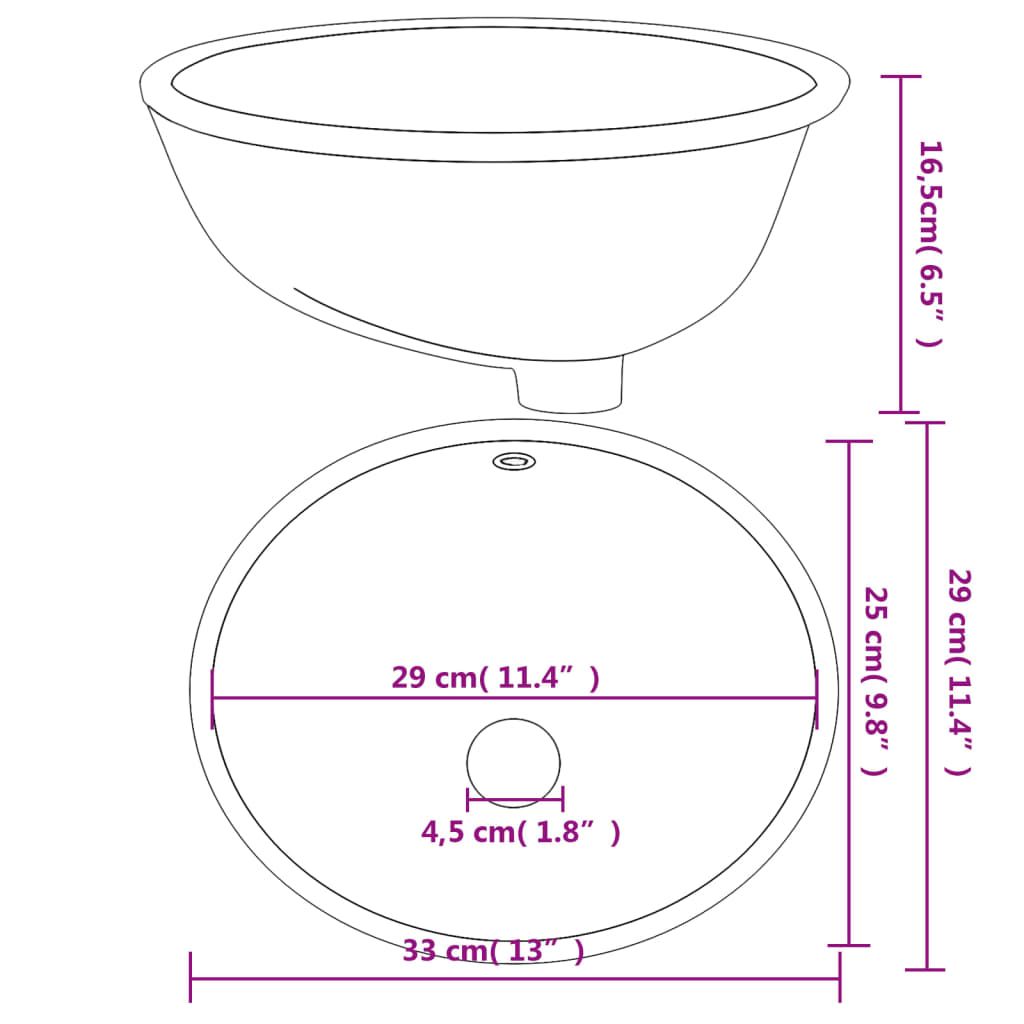 vidaXL Kopalniški umivalnik bel 33x29x16,5 cm ovalen keramičen