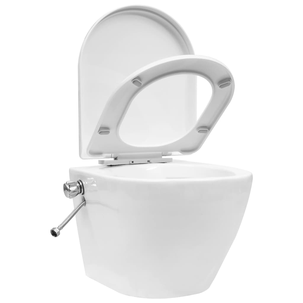vidaXL Viseča WC školjka brez roba z bide funkcijo keramična bela