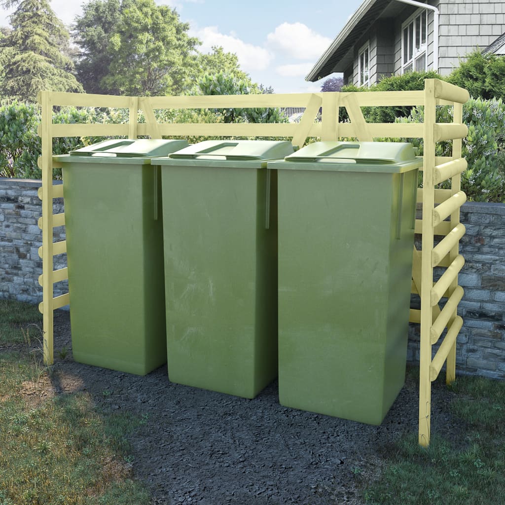 vidaXL Trojna lopa za smetnjake zelena 210x80x150 cm borovina
