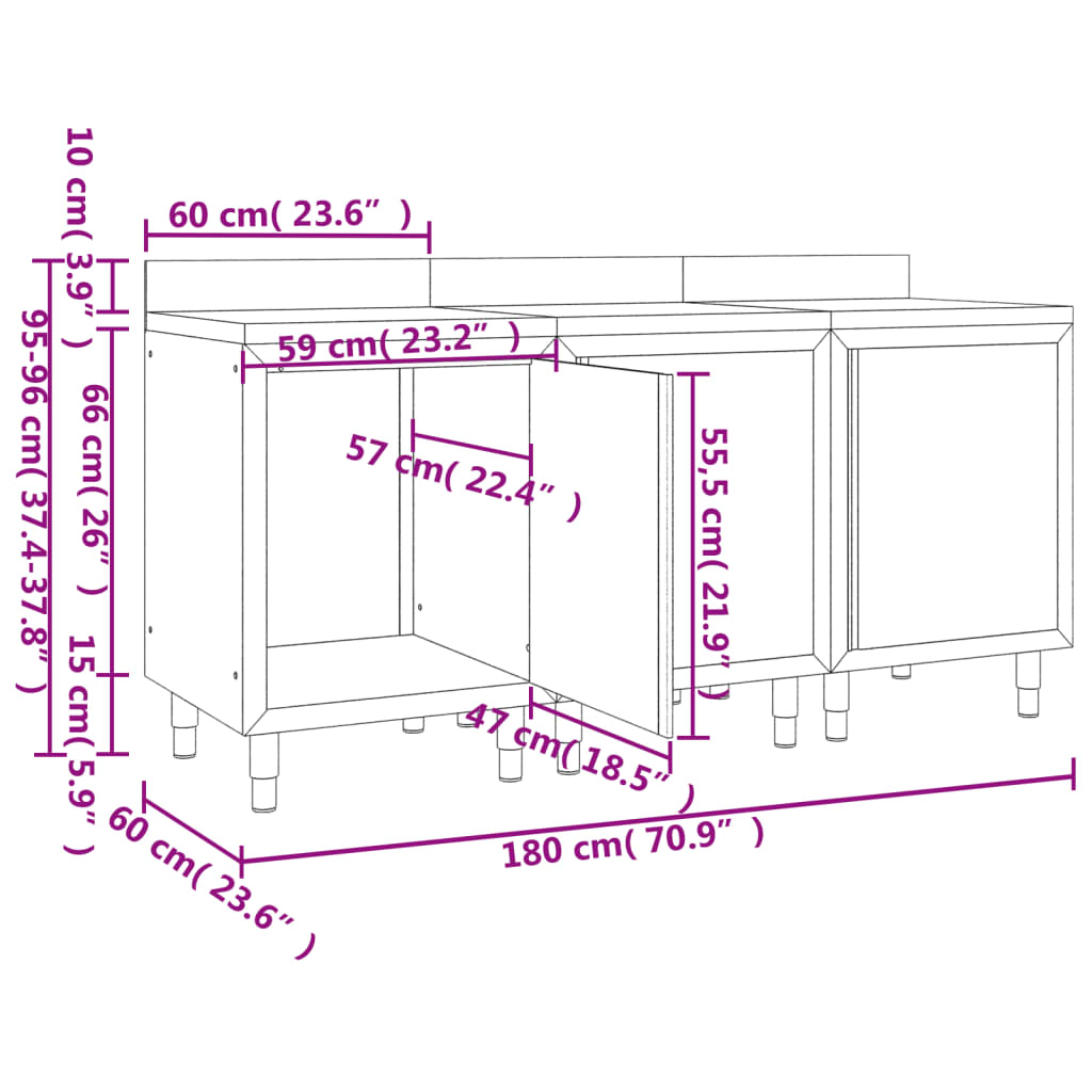 vidaXL Komercialna delovna miza z omarico 180x60x96 cm nerjaveče jeklo