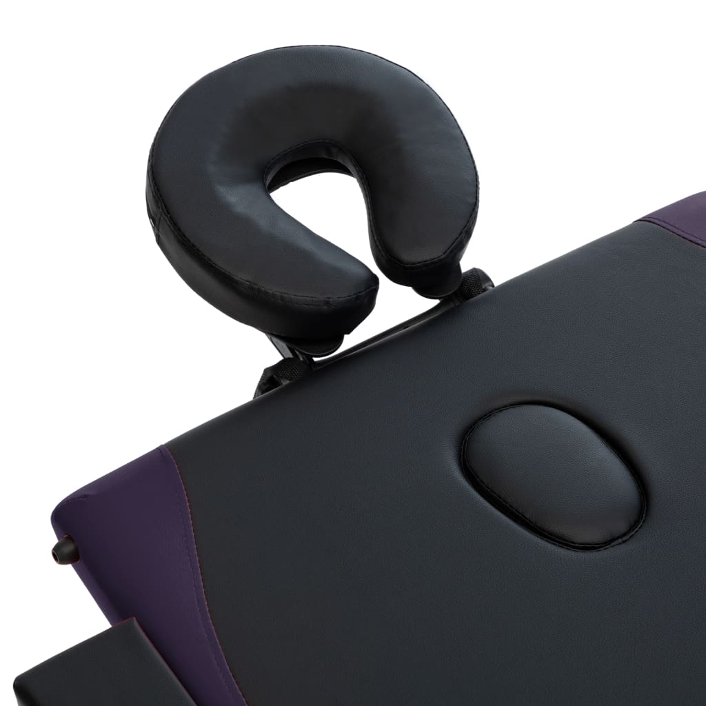 vidaXL Zložljiva masažna miza 3-conska les črna in vijolična