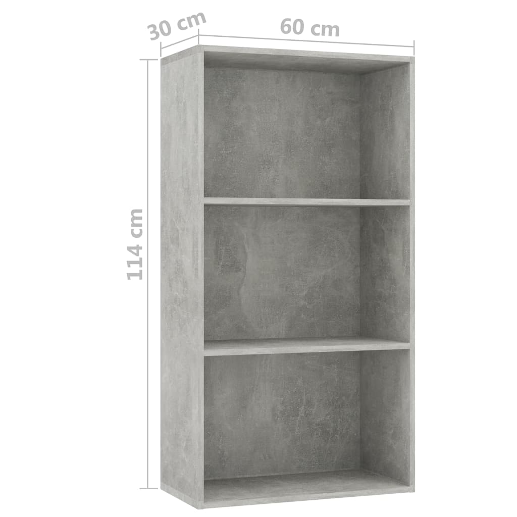 vidaXL Knjižna omara 3-nadstropna betonsko siva 60x30x114 cm