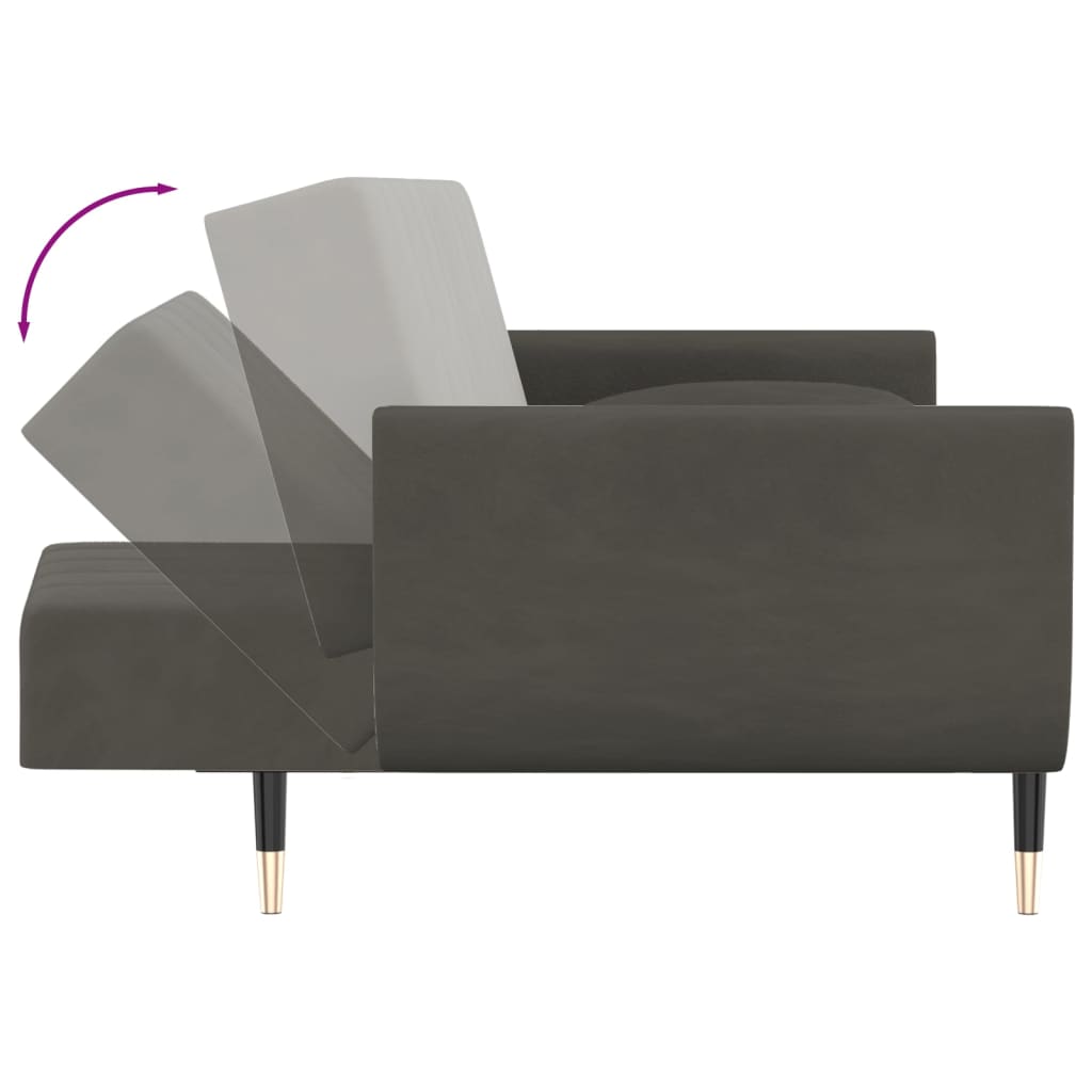 vidaXL Kavč dvosed z ležiščem, stolčkom in blazinama temno siv žamet