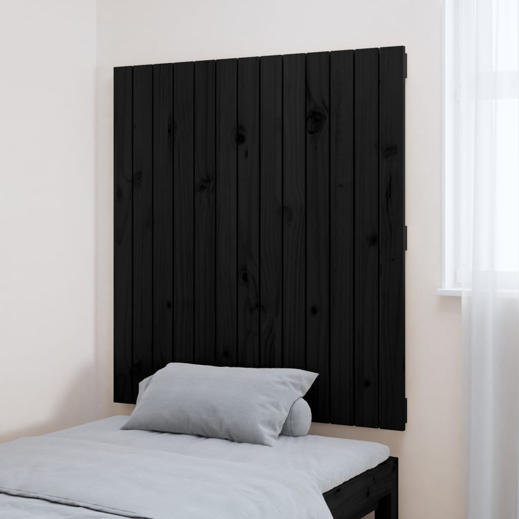 vidaXL Stensko posteljno vzglavje črno 82,5x3x90 cm trdna borovina