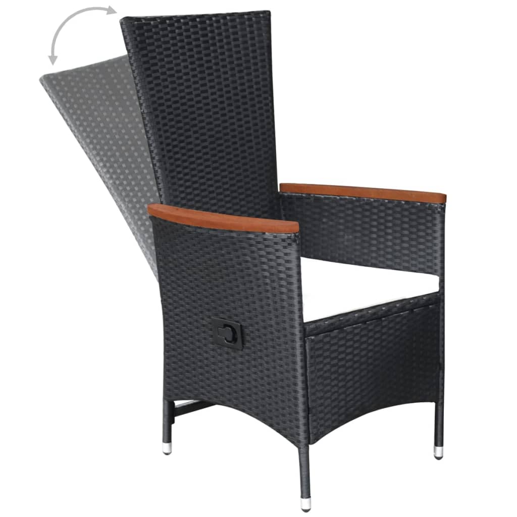 vidaXL Zunanji stoli 2 kosa z blazinami poli ratan črne barve