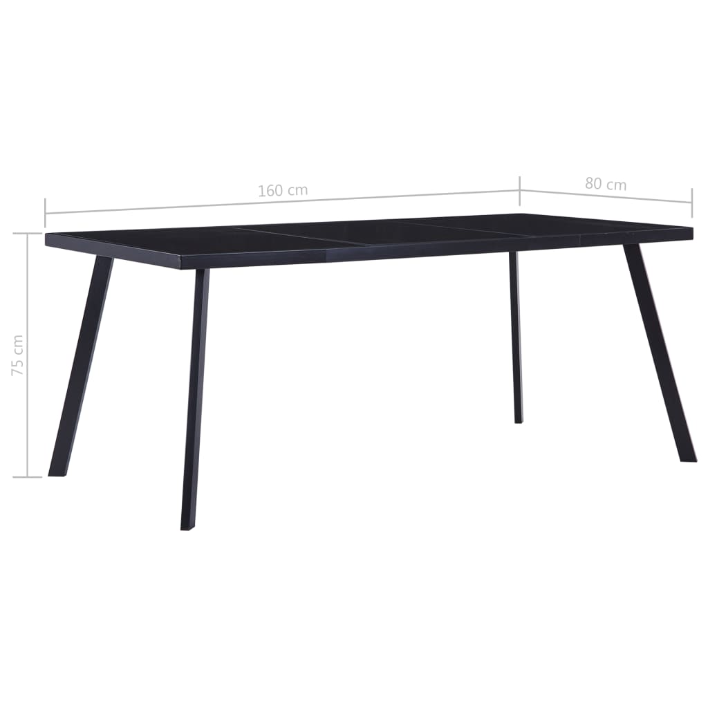 vidaXL Jedilna miza črna 160x80x75 cm kaljeno steklo