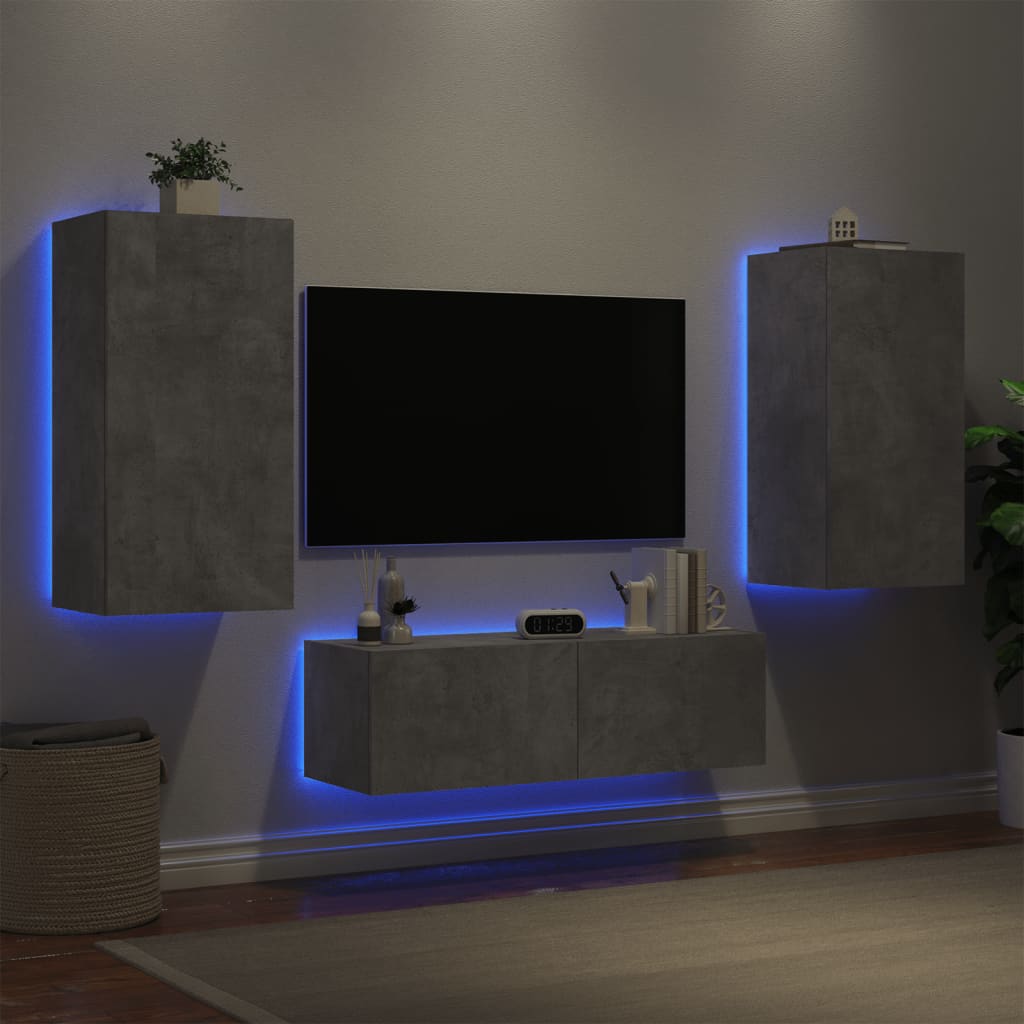 vidaXL Stenske TV omarice z LED lučkami 3 kosi betonsko siva