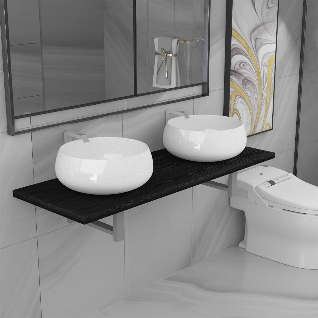 vidaXL Tridelni komplet kopalniškega pohištva iz keramike črn