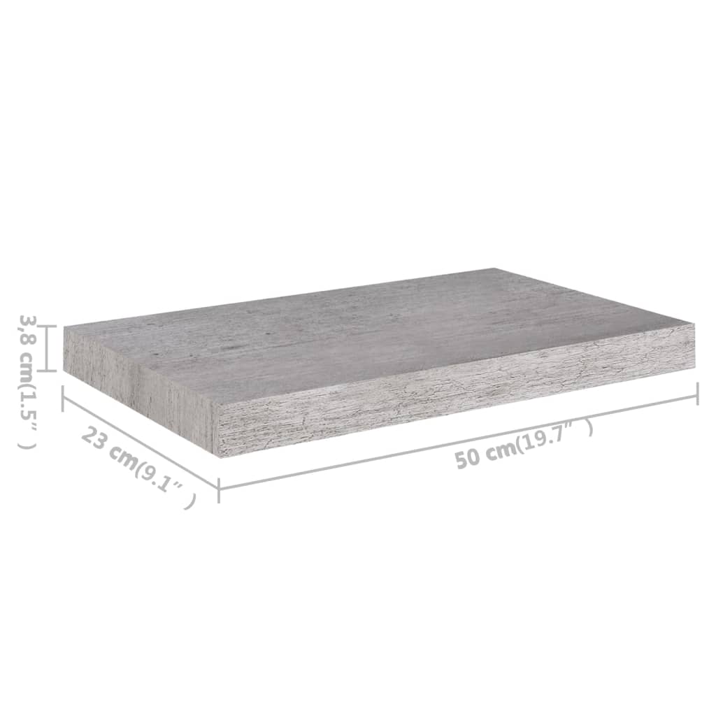 vidaXL Stenske police 2 kosa betonsko sive 50x23x3,8 cm MDF