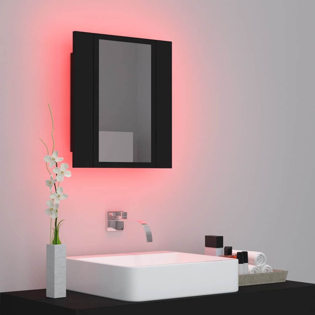 vidaXL LED kopalniška omarica z ogledalom črna 40x12x45 cm akril
