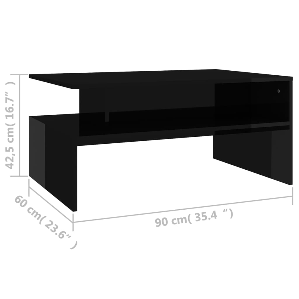 vidaXL Klubska mizica visok sijaj črna 90x60x42,5 cm iverna plošča