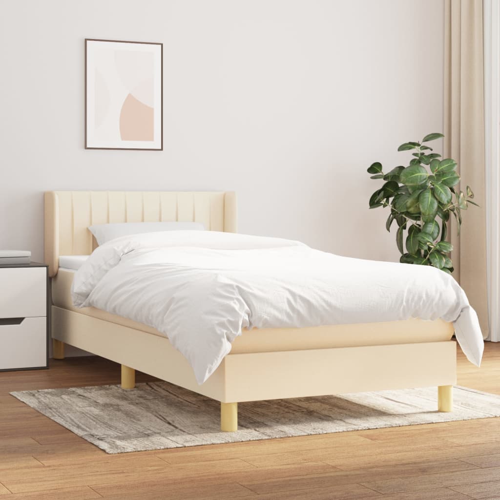 vidaXL Box spring postelja z vzmetnico krem 90x200 cm blago