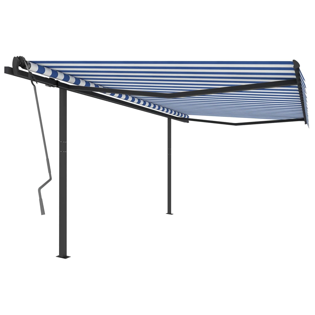 vidaXL Ročno zložljiva tenda s stebrički 4,5x3 m modra in bela
