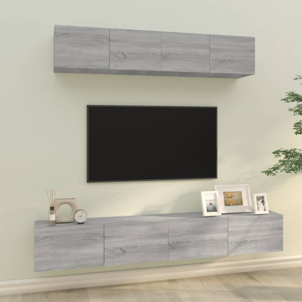 vidaXL Komplet TV omaric 4-delni siva sonoma inženirski les