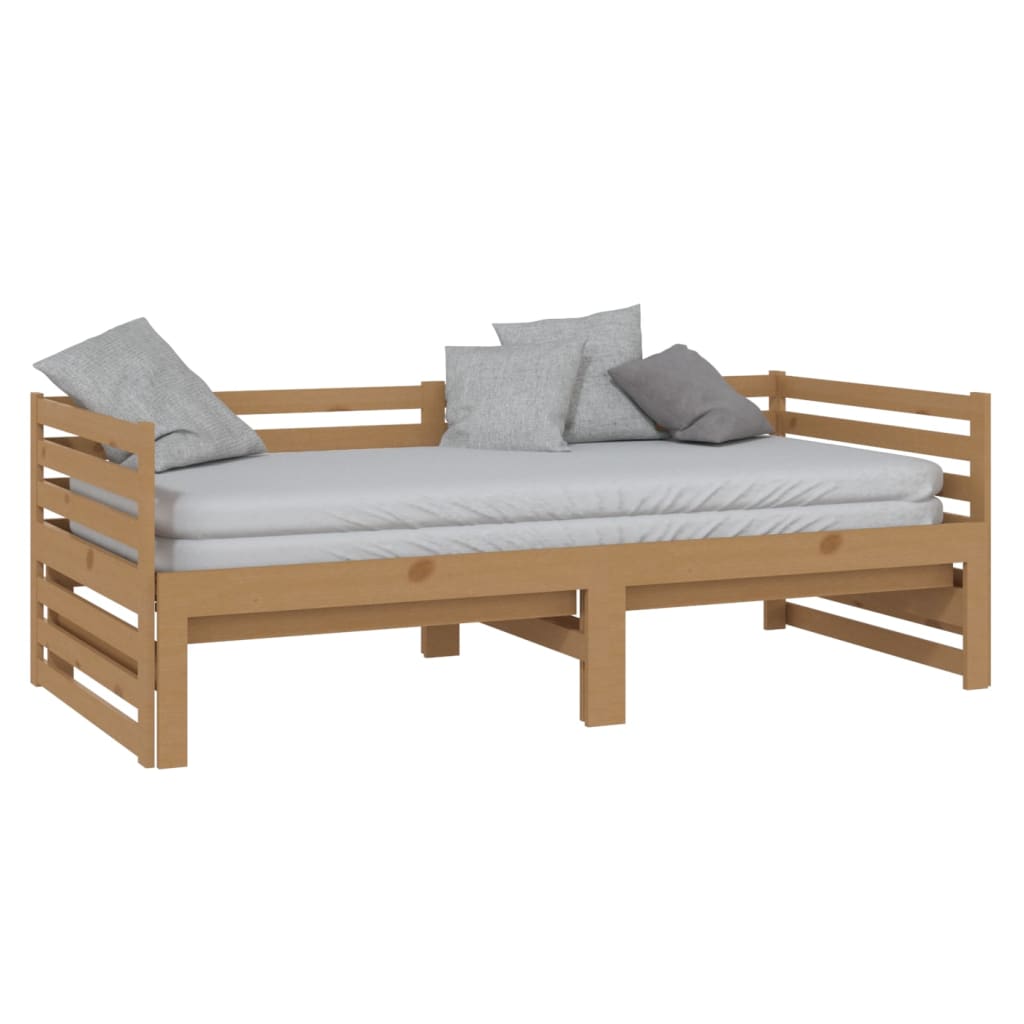 vidaXL Izvlečna dnevna postelja medeno rjava borovina 2x(90x200) cm