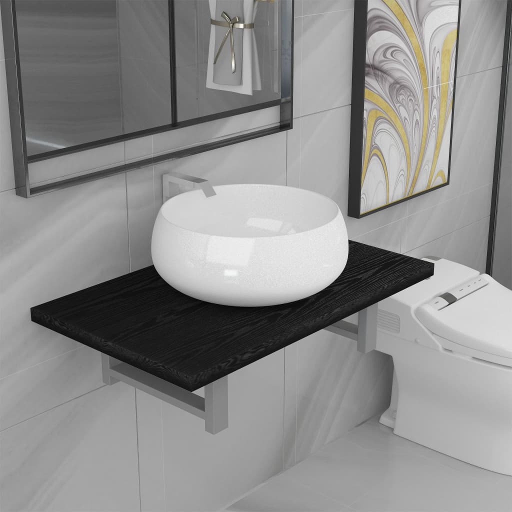 vidaXL Dvodelni komplet kopalniškega pohištva iz keramike črn