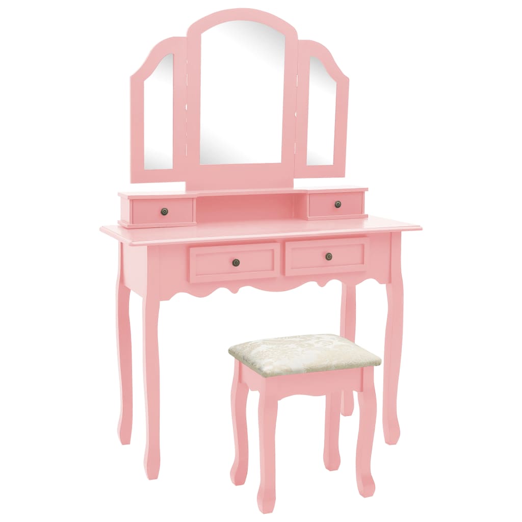 vidaXL Mizica za ličenje s stolčkom roza 100x40x146 cm les pavlovnije