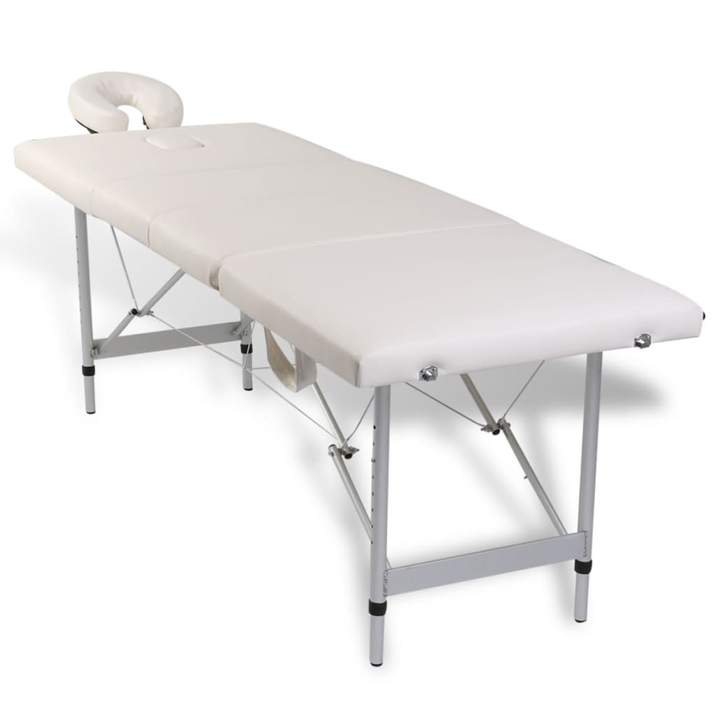 Krem bela masažna miza s 4 območji in aluminjastim okvirjem