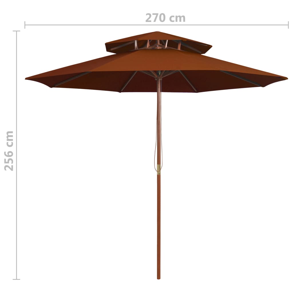 vidaXL Dvojni senčnik z lesenim drogom terakota 270 cm