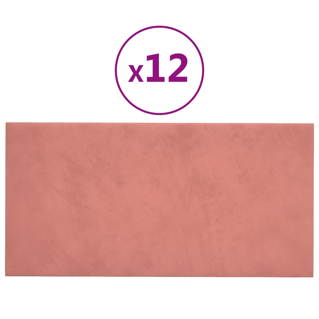 vidaXL Stenski paneli 12 kosov roza 30x15 cm žamet 0,54 m²