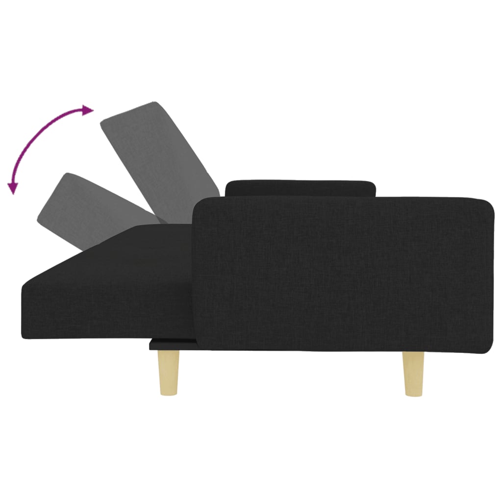 vidaXL Kavč dvosed z ležiščem in stolčkom za noge črno blago