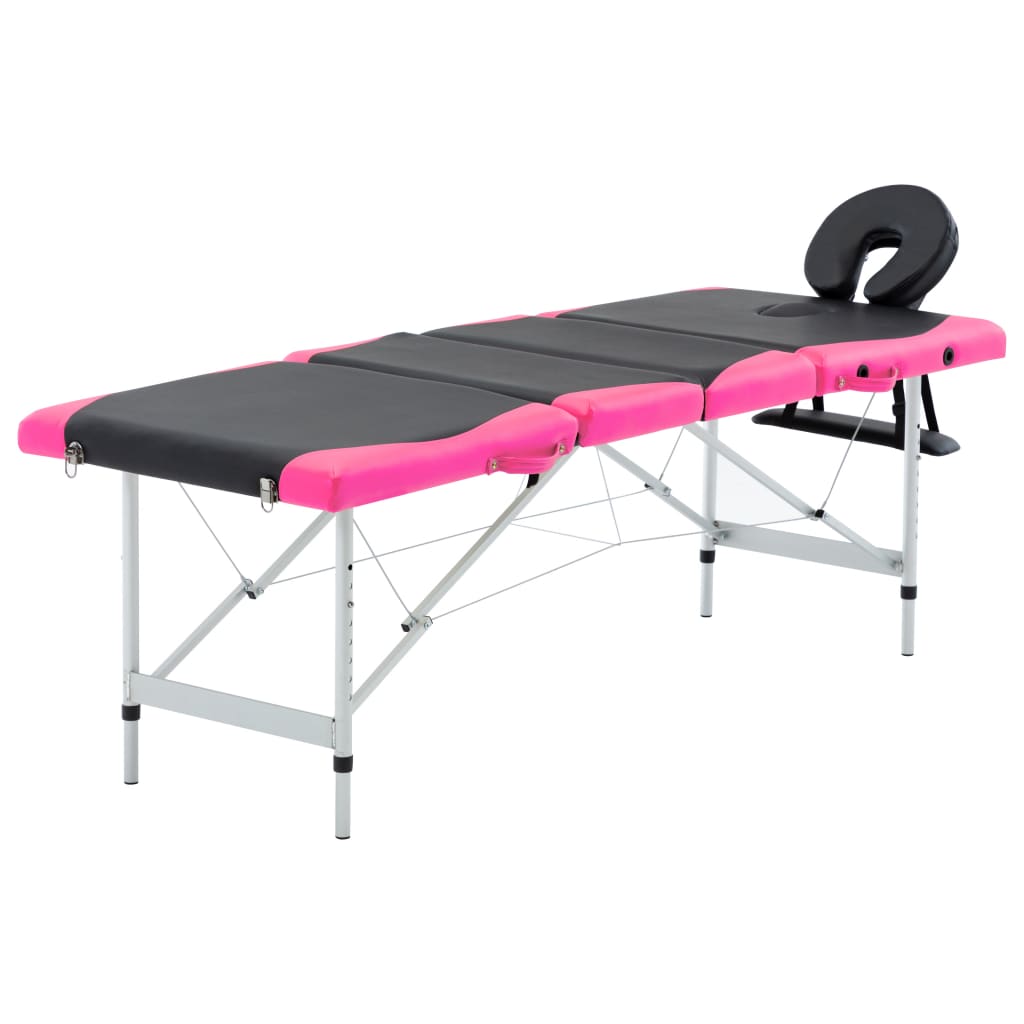 vidaXL 4-conska zložljiva masažna miza aluminij črna in roza