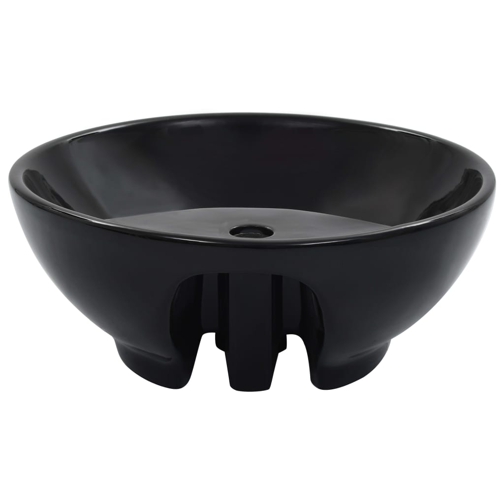 vidaXL Umivalnik z odprtino za odtekanje 46,5x18 cm keramičen črn
