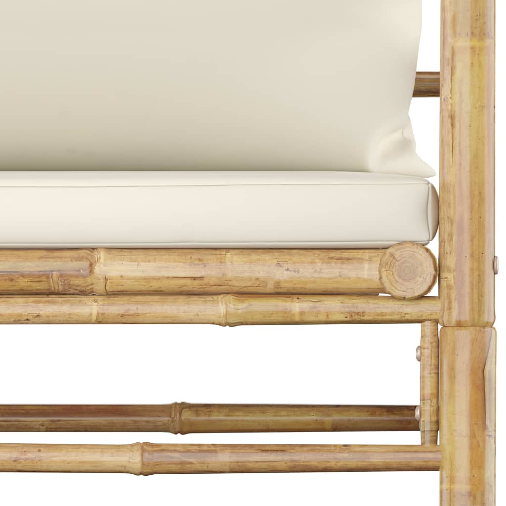 vidaXL Vrtni kavč s kremno belimi blazinami bambus