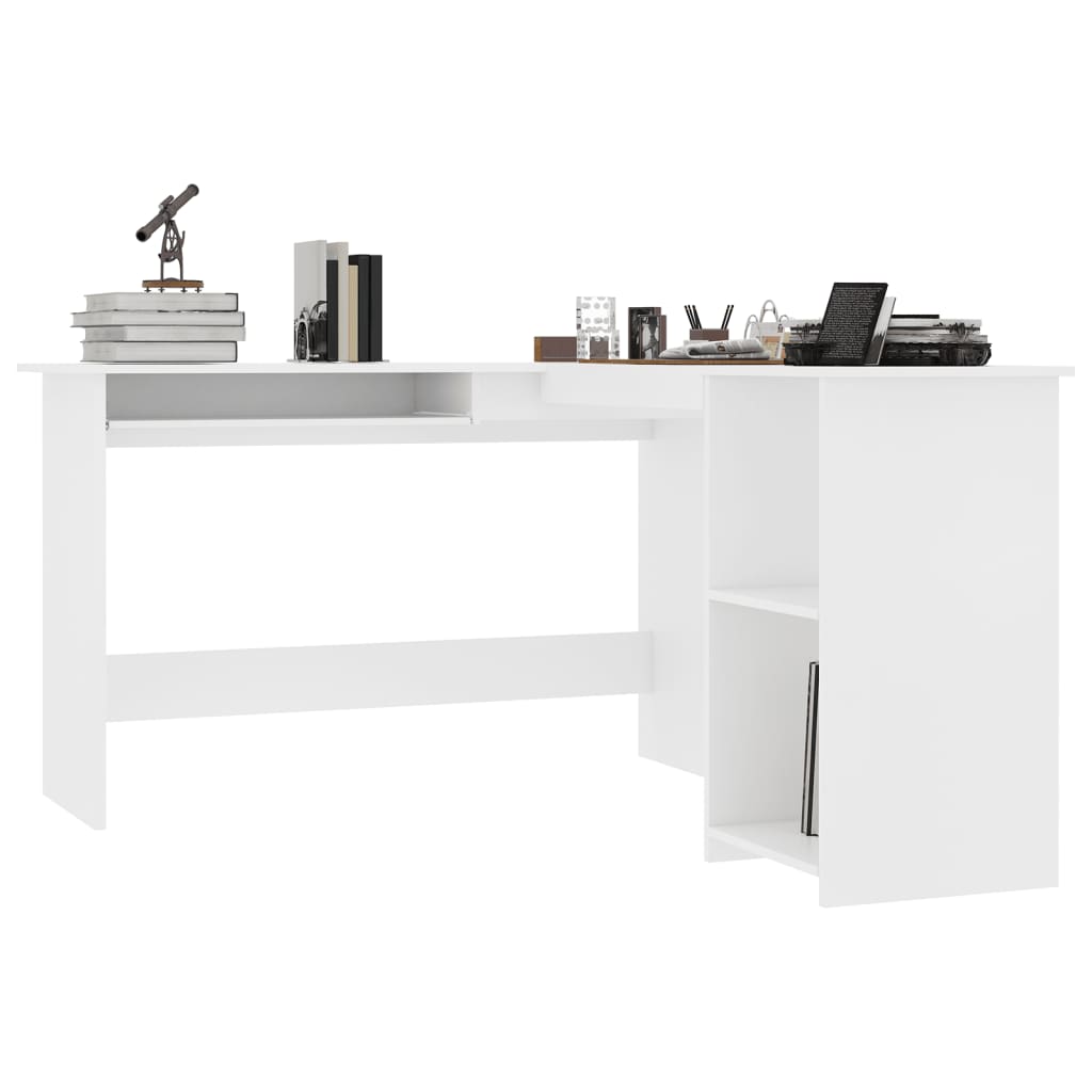 vidaXL Kotna miza L-oblike bela 120x140x75 cm iverna plošča